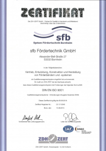 SFB - ISO 9001-2008 Zertifikat 2015